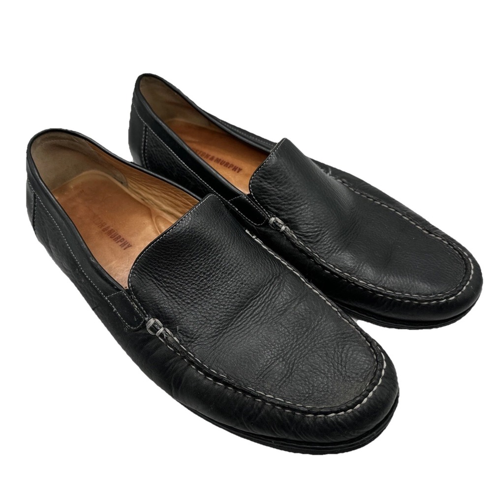 Johnston Murphy Black Pebbles Leather Loafers Sz 10